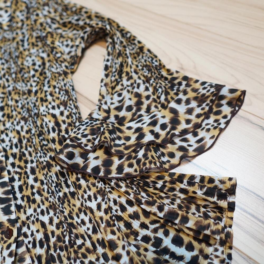 Essentials by Milano Leopard Print Pleated Peplum Button Up Blouse Y2K Glam 1X - Picture 4 of 6